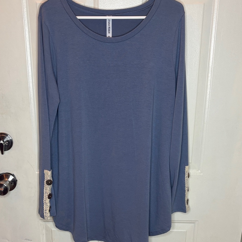 Zenana Outfitters Slate Long Sleeve Top with Lace Accents